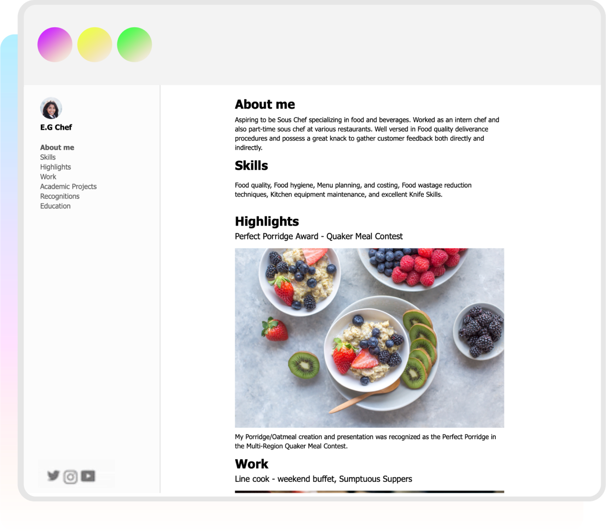 Dynamic online portfolio created with KudosWall to showcase talent and creativity.