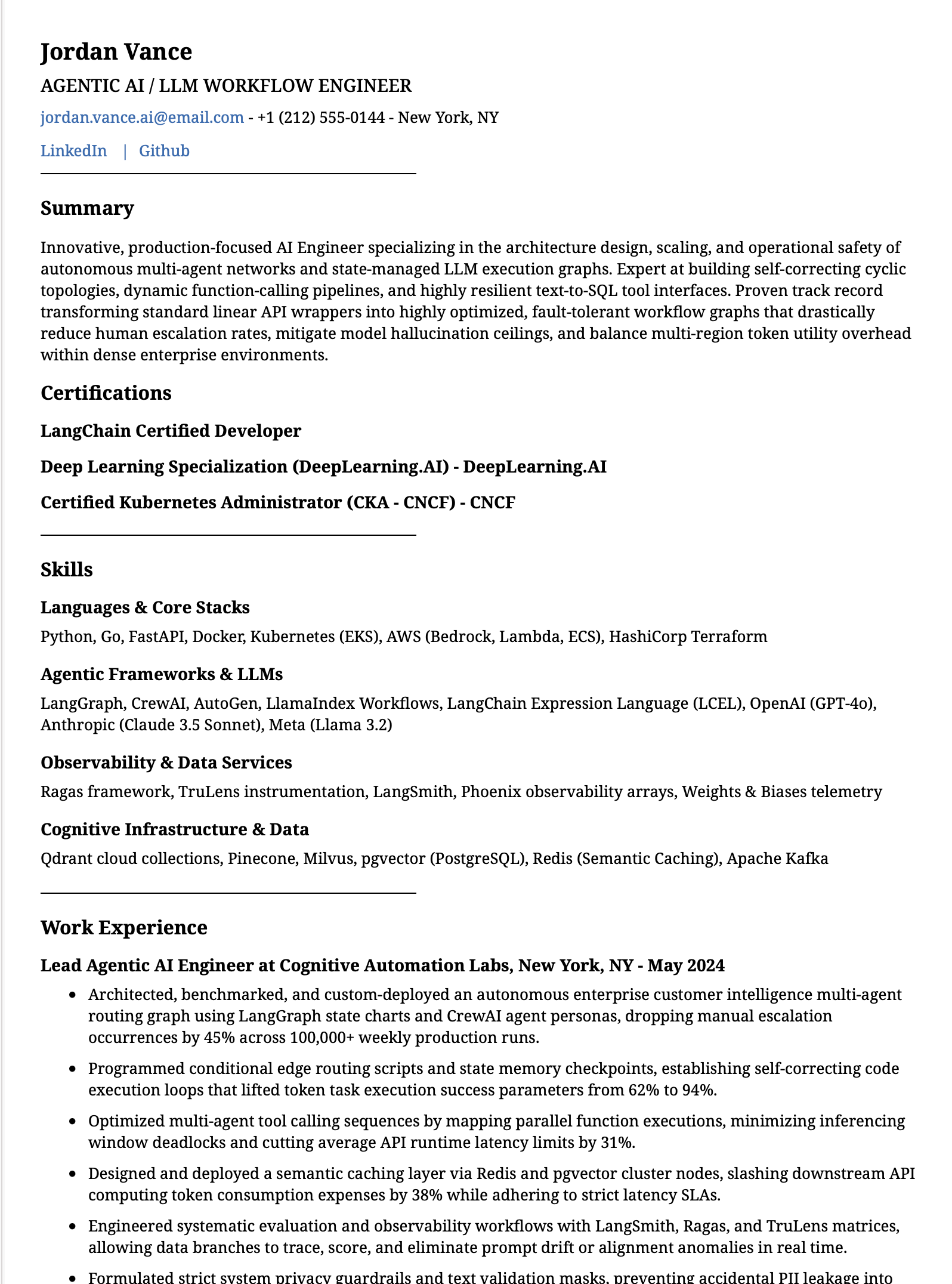 Agentic AI Engineer Resume Example