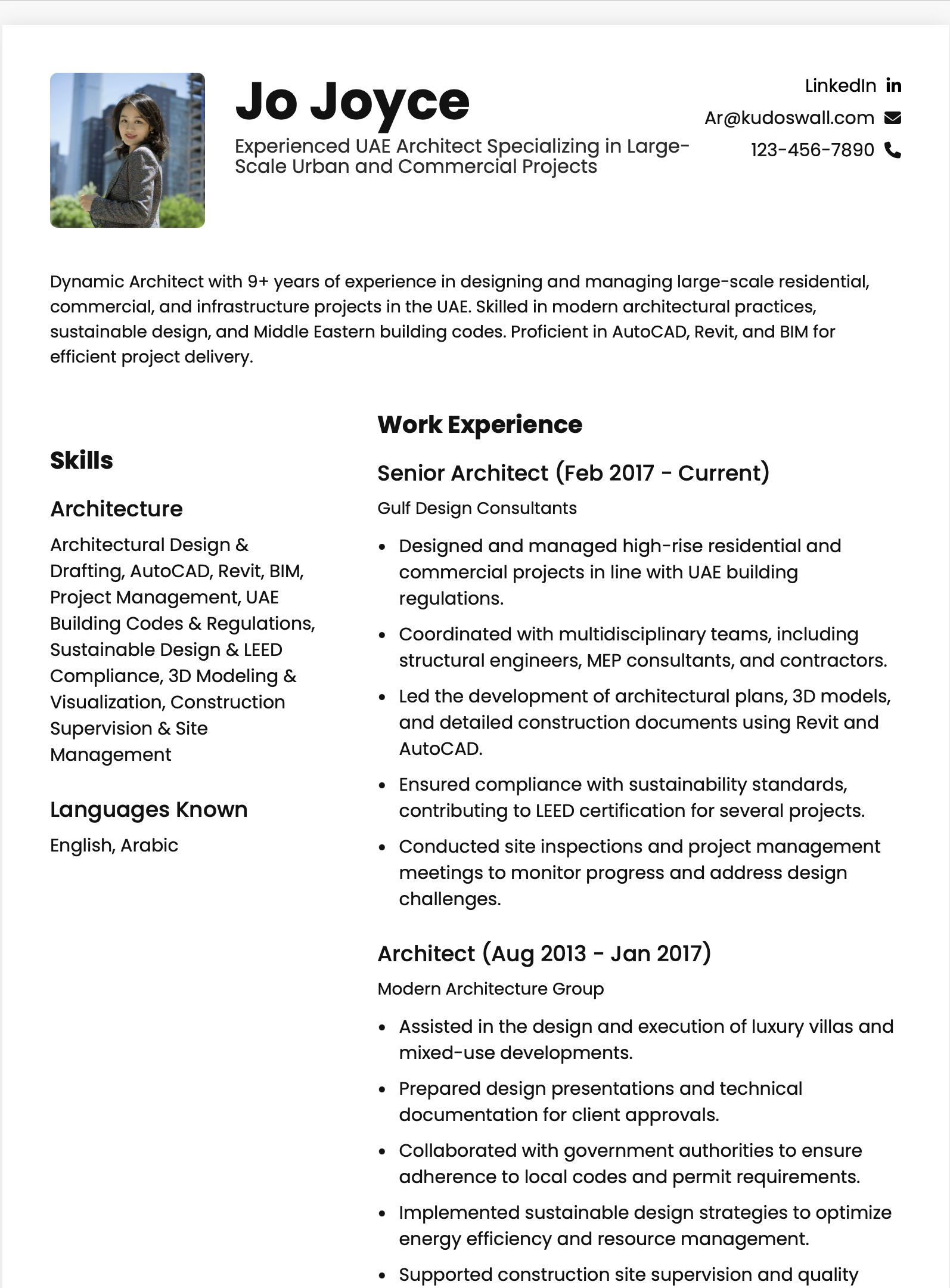 Architect Resume Format for Dubai and UAE Construction Jobs