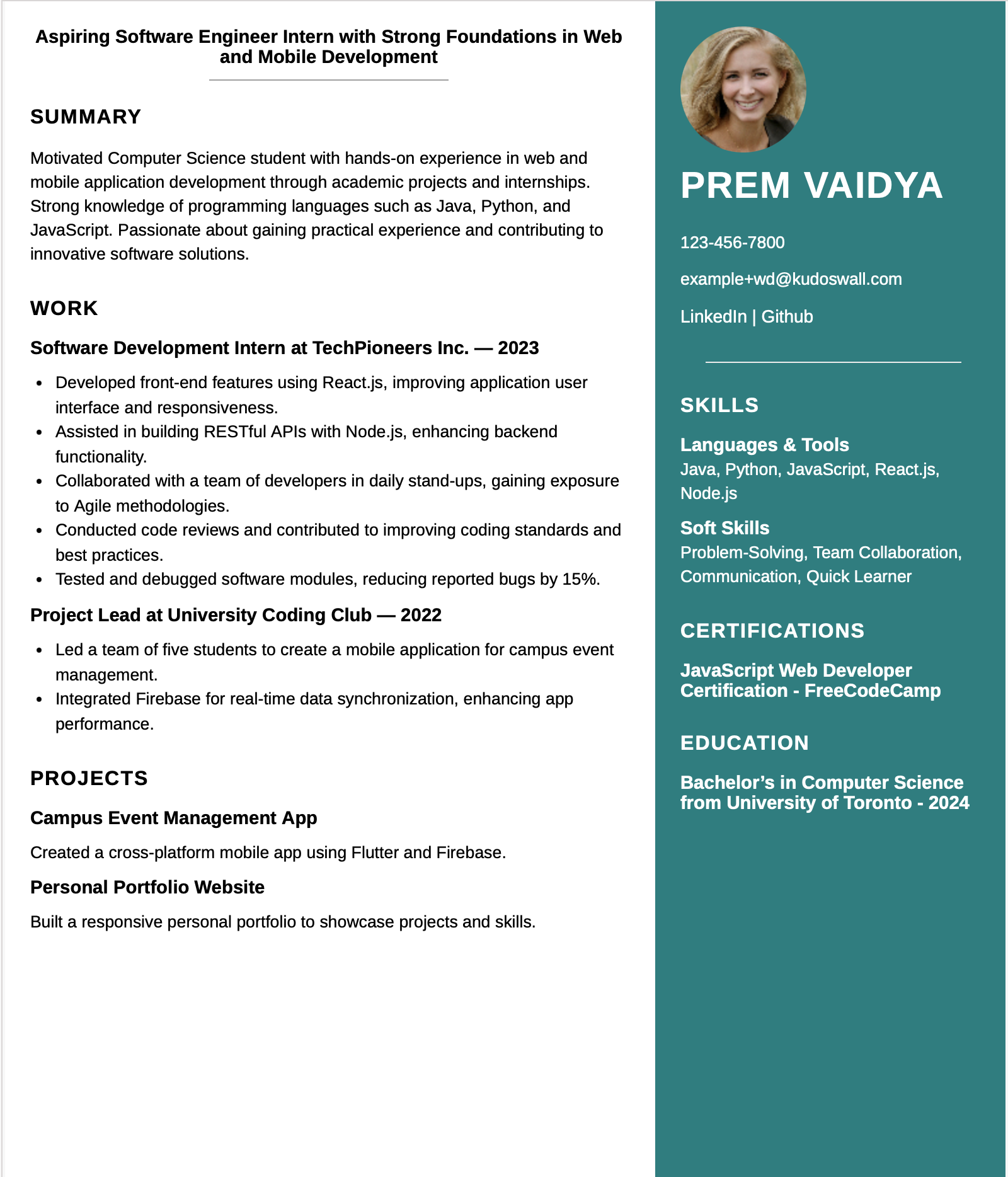Canada newcomer resume