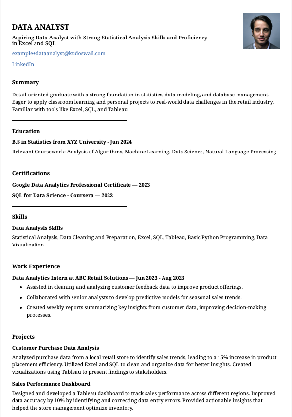 Entry Level Data Analyst Resume Example