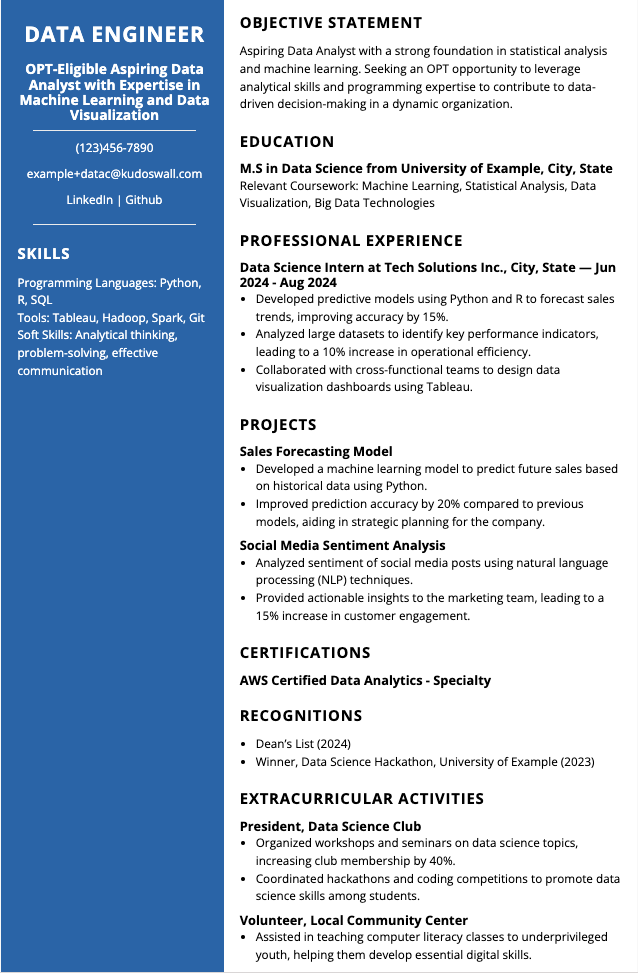 Aspiring Entry Level Data Engineer Sample Resume