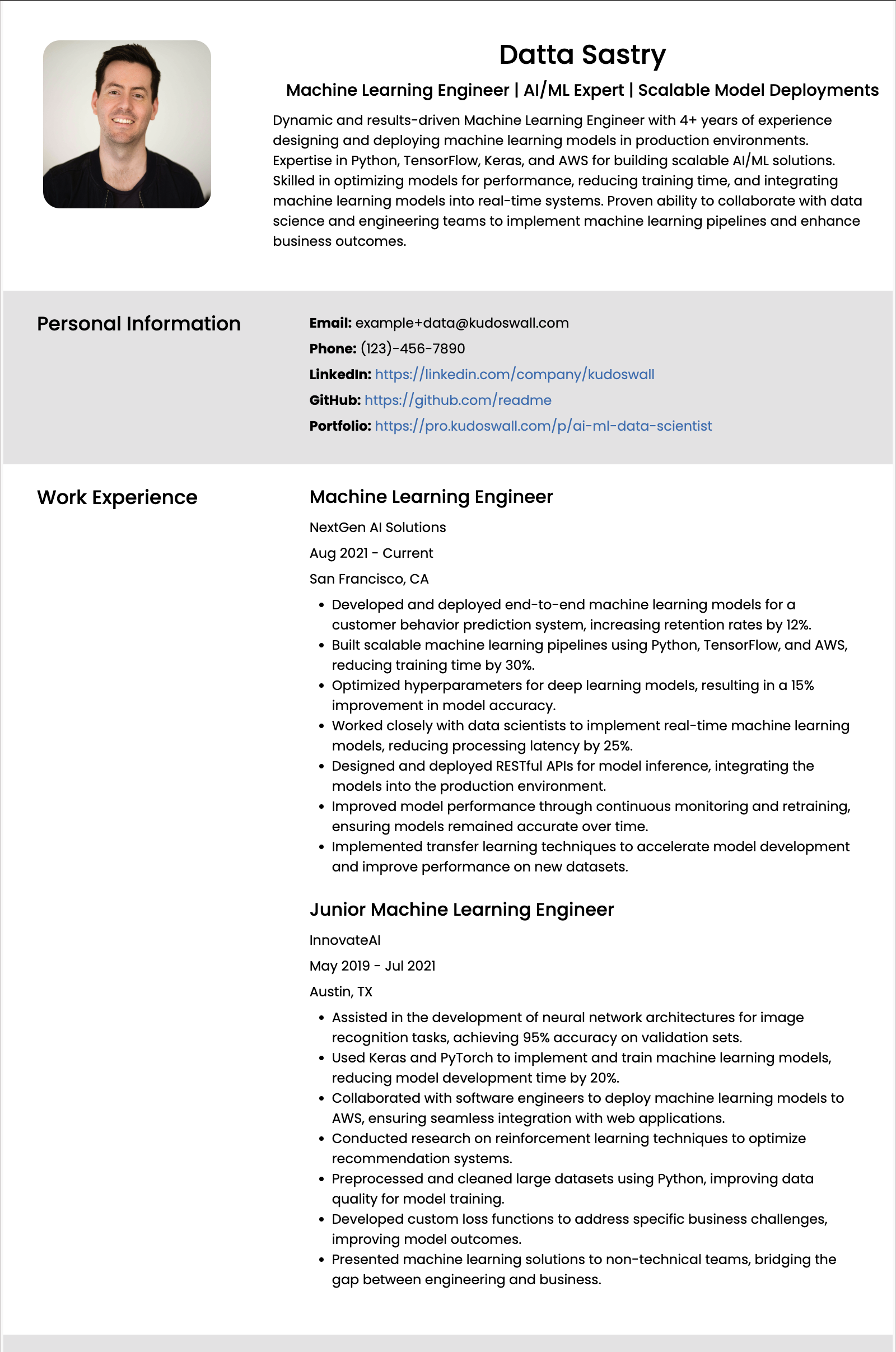 AI ML Engineer Resume Example