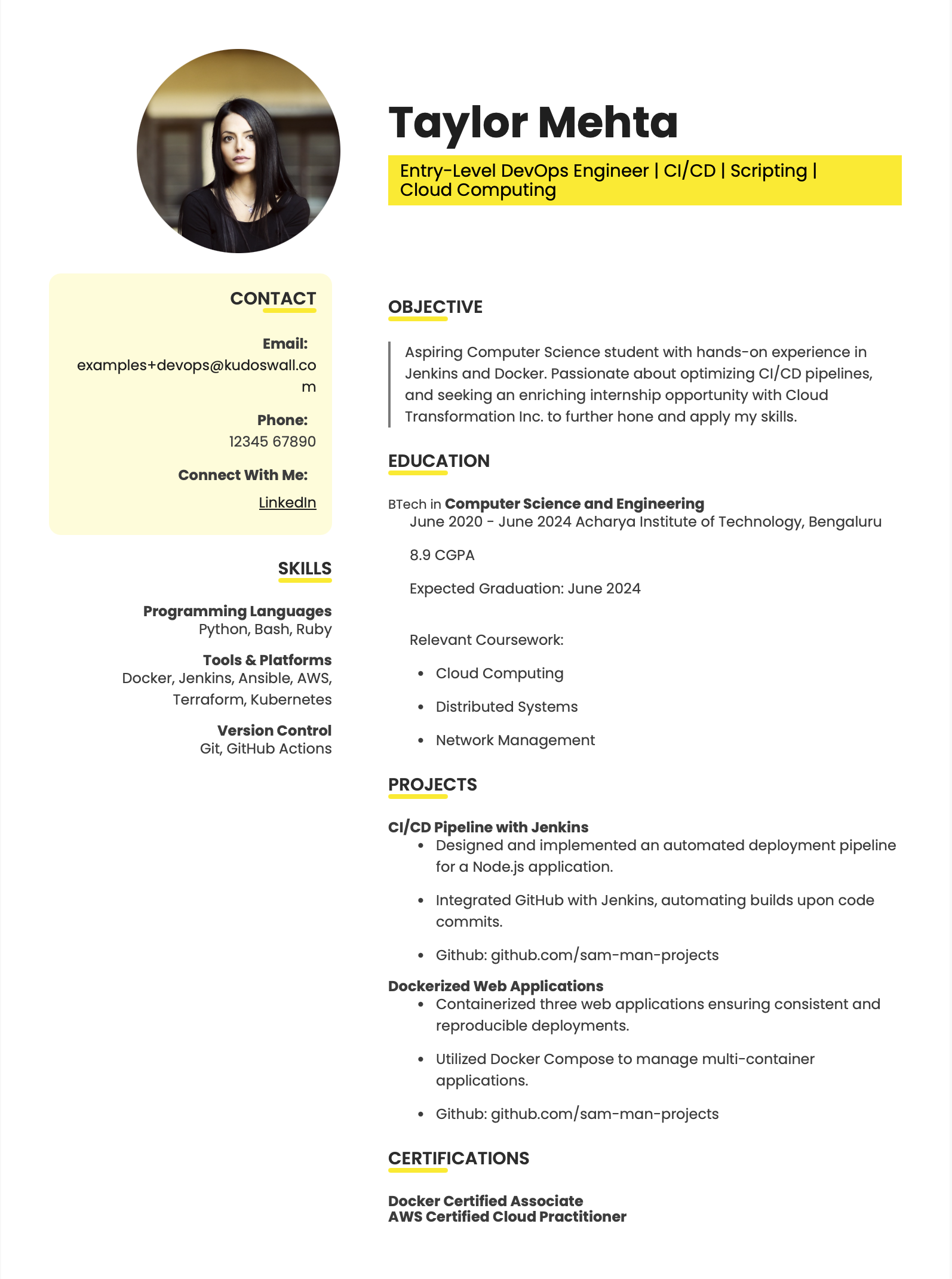 DevOps Trainee Resume