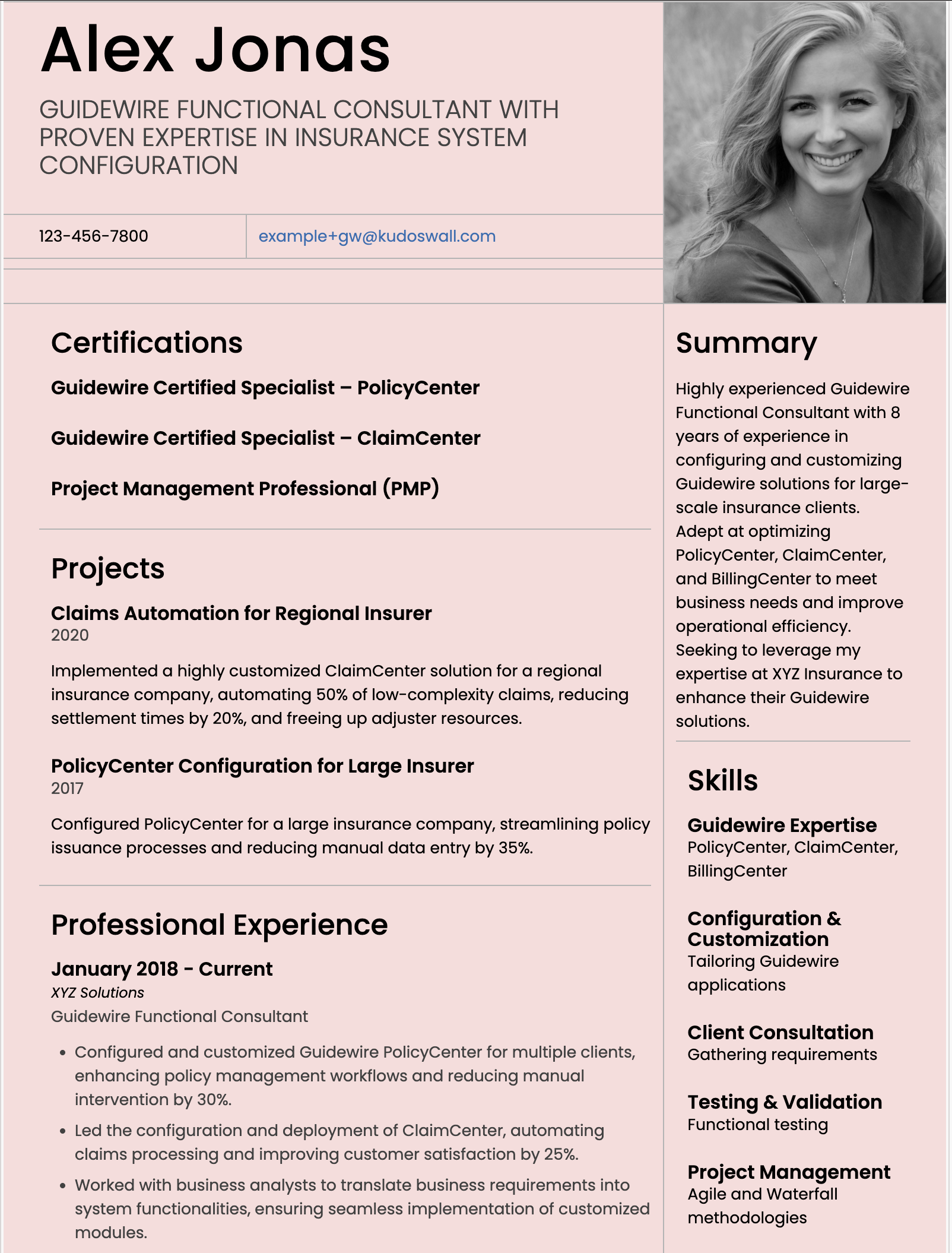 Guidewire Functional Consultant Resume Example