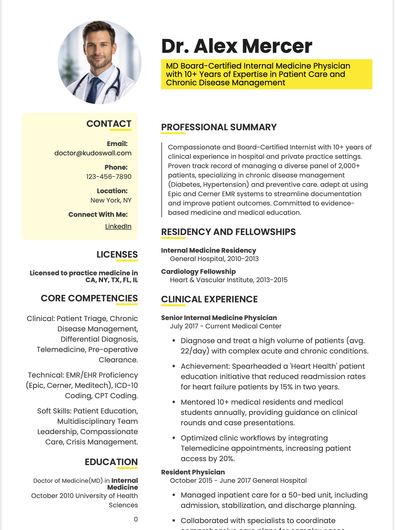Doctor Resume Template