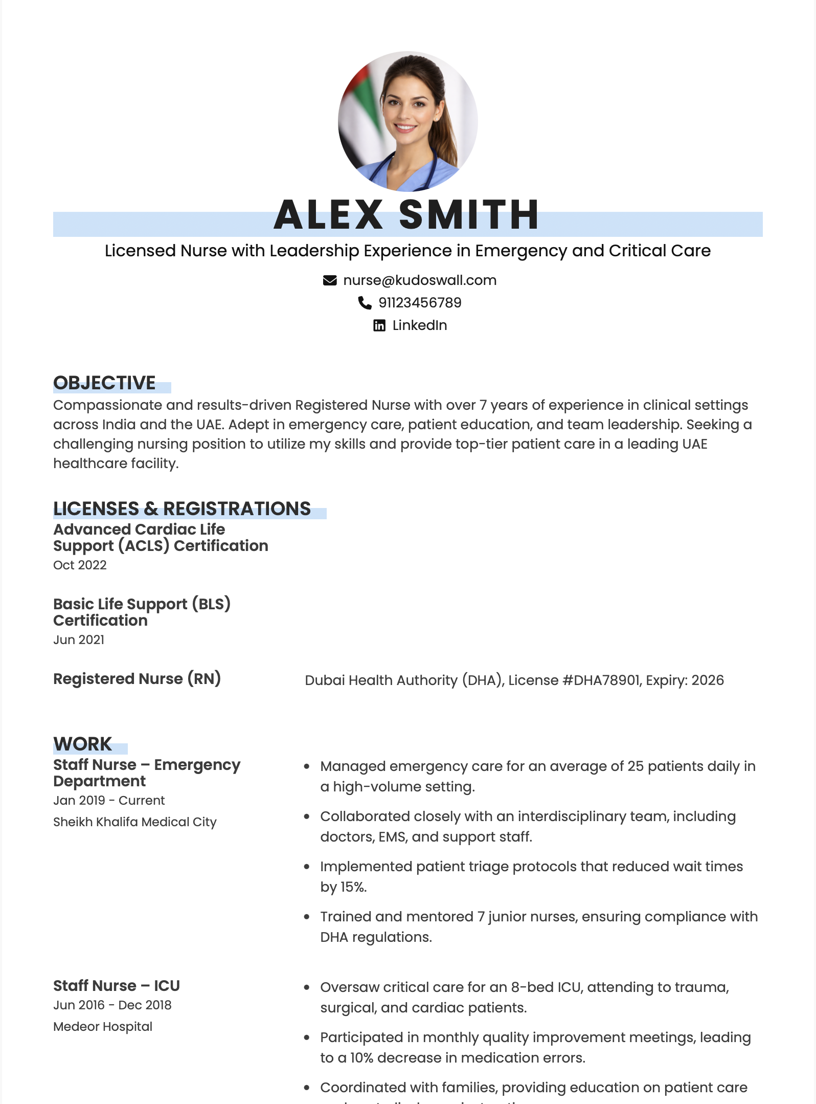 Staff Nurse Resume Example