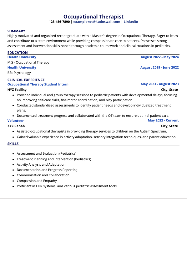 Occupational Therapist Resume Example