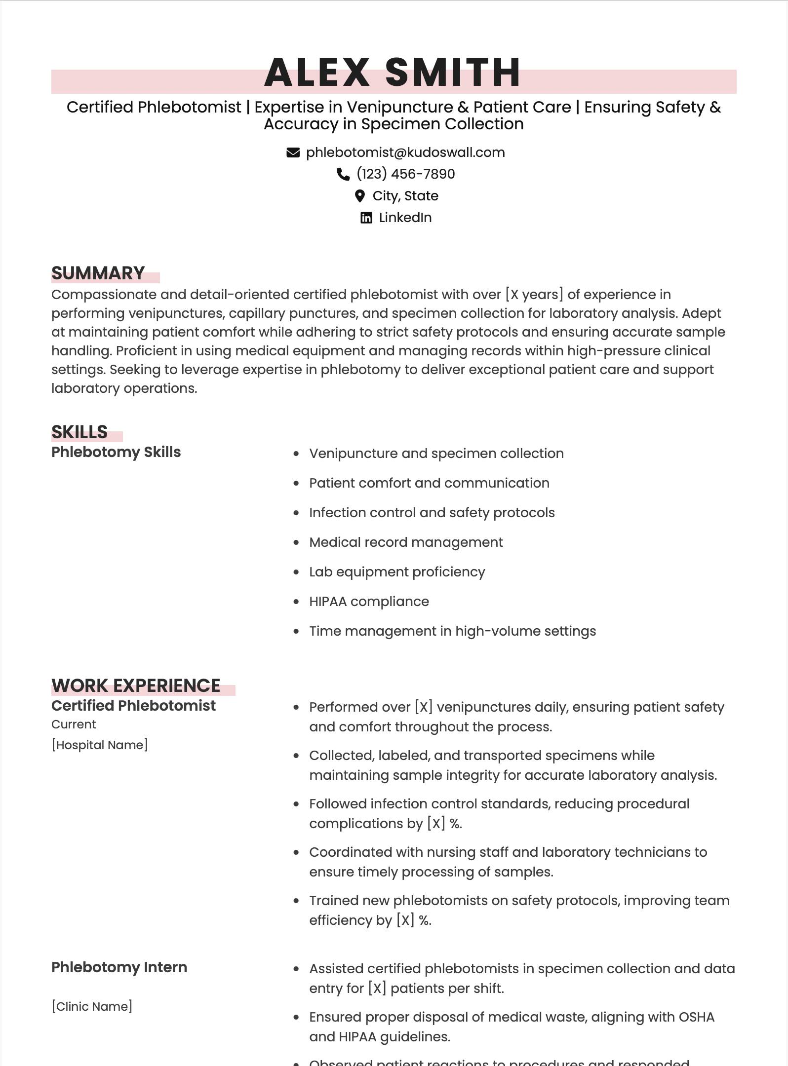 Phlebotomist Resume Template