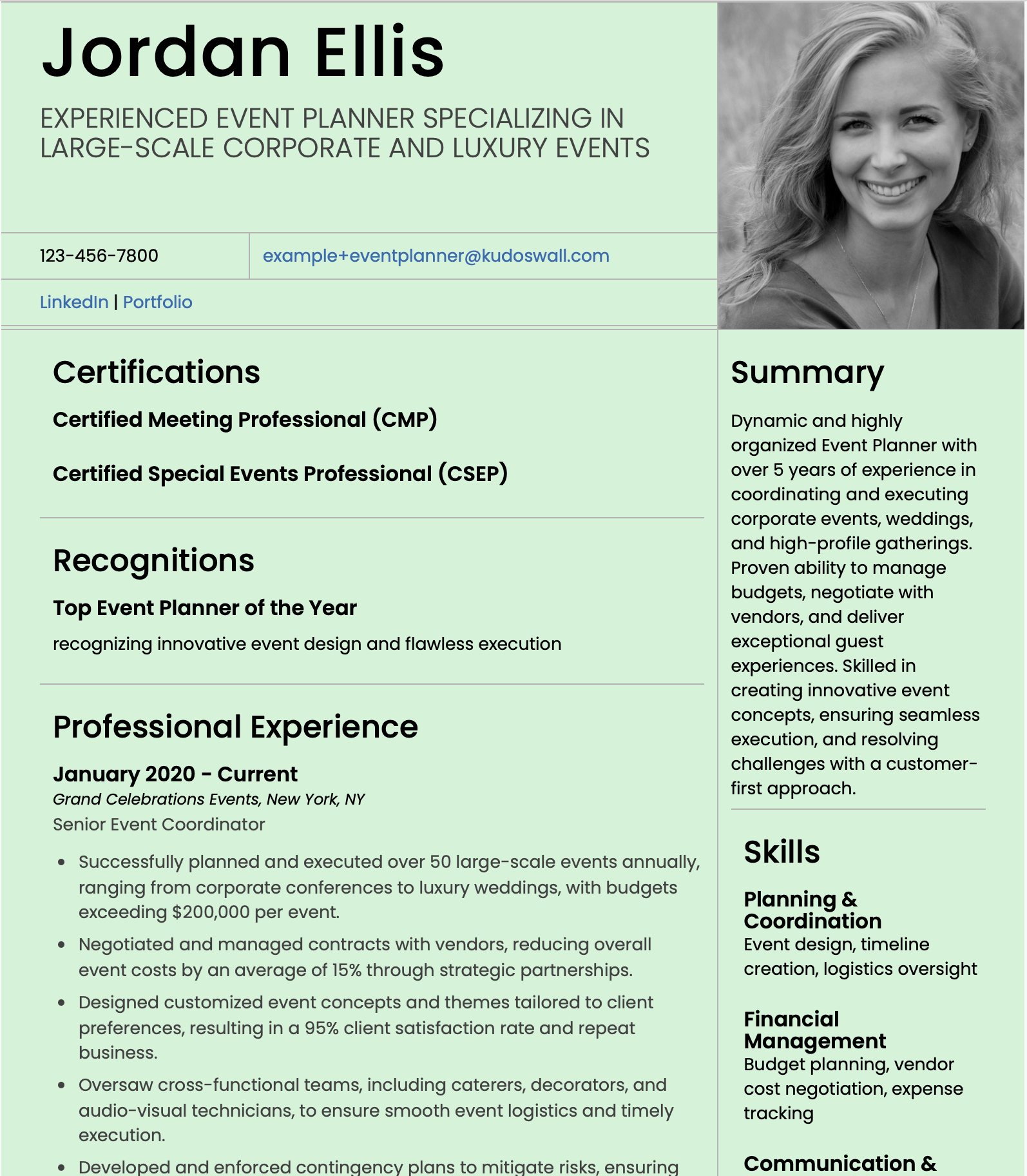 Event Planner Resume Example
