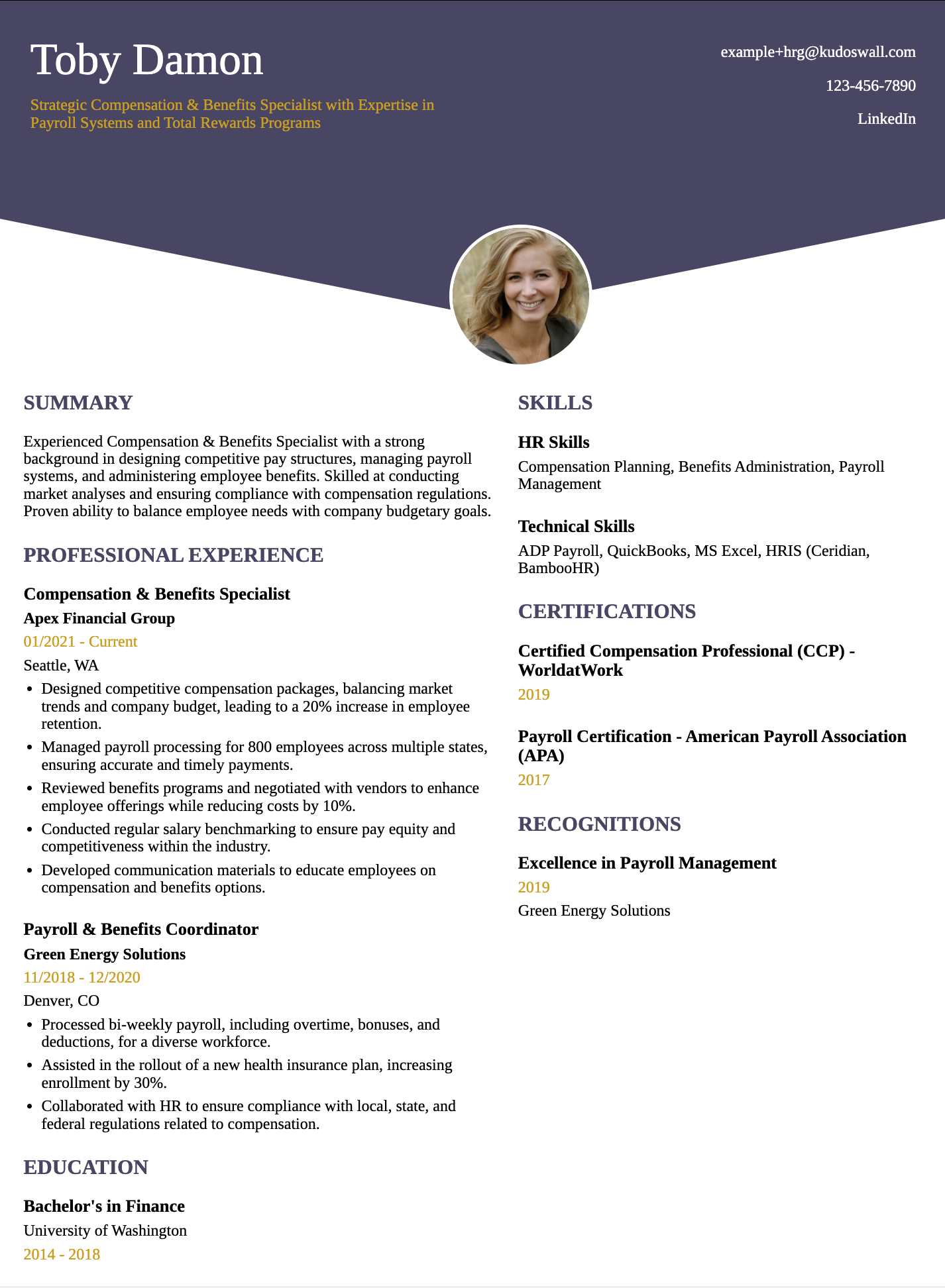 Compensation & Benefits Resume Example