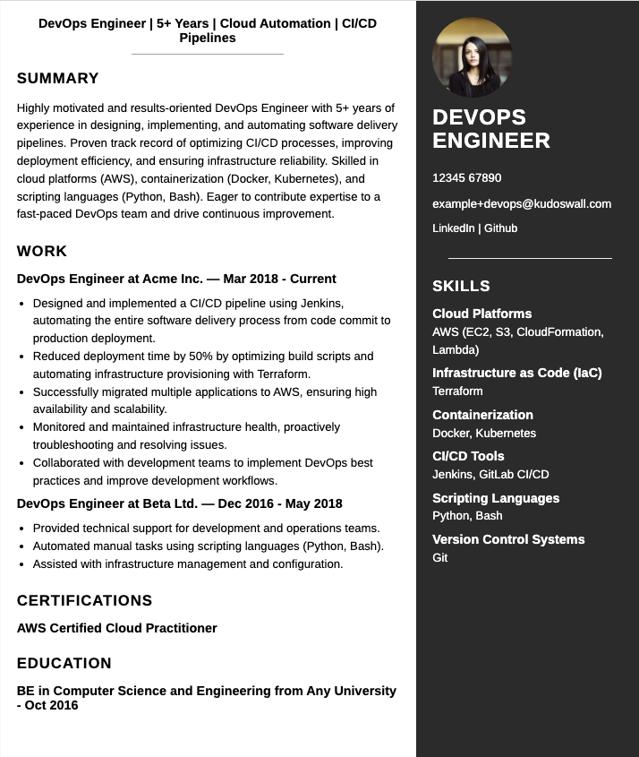 DevOps Engineer Resume Example