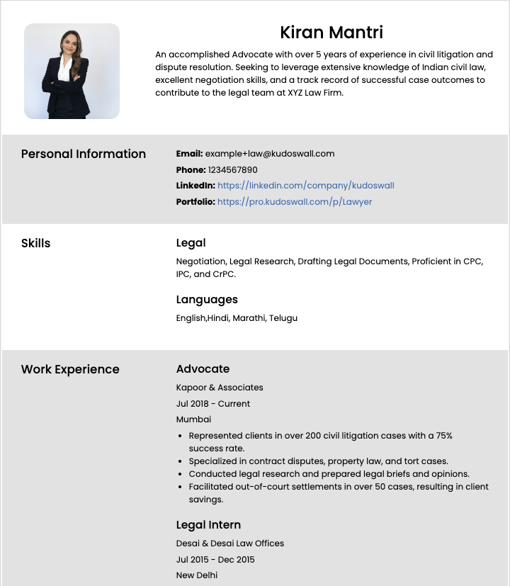 Civil Lawyer Resume Example