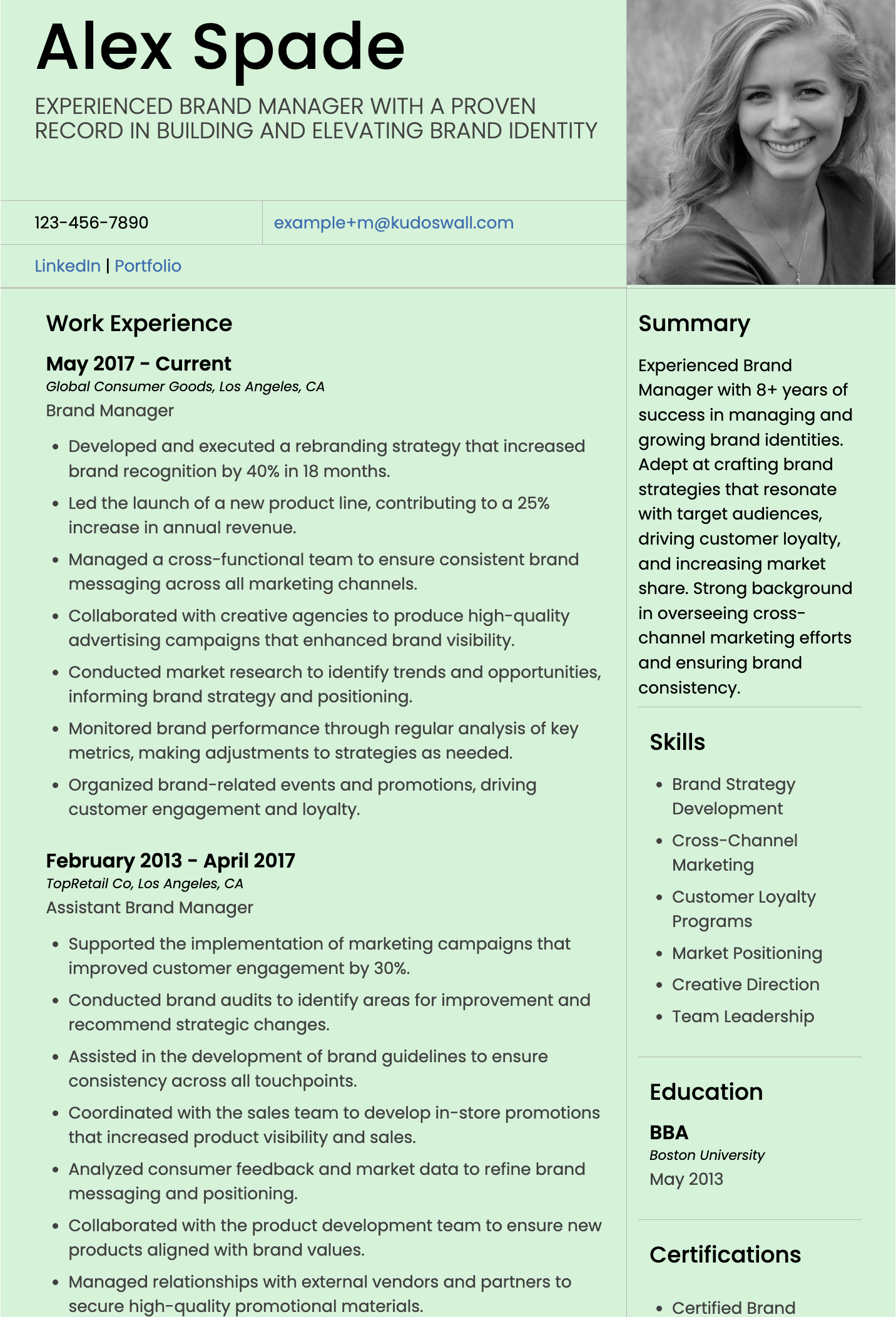 Brand Manager Resume Example