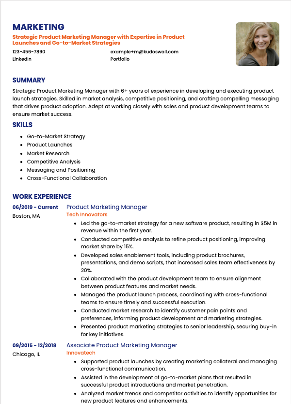 Product Marketing Manager Resume Example