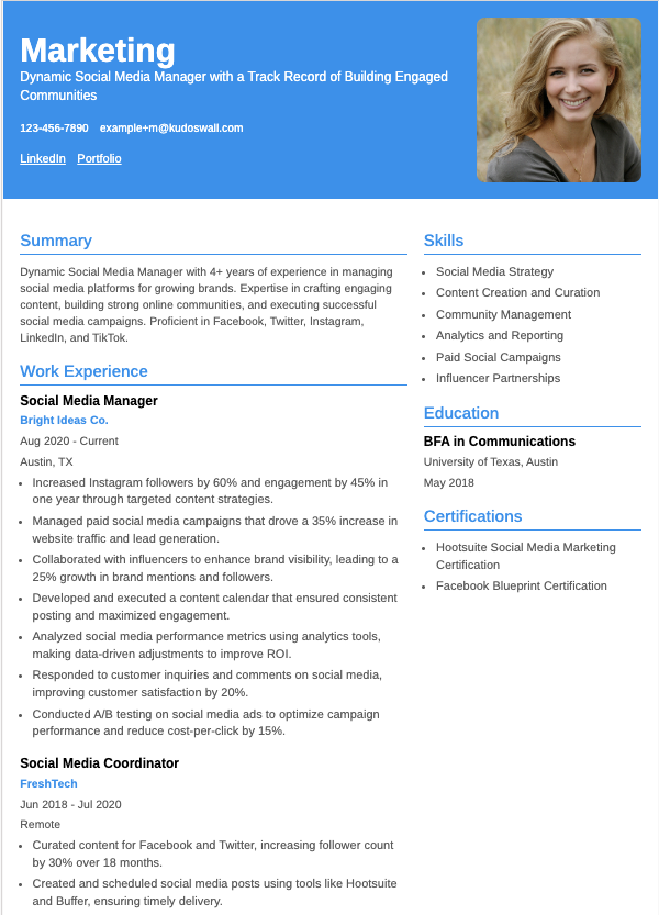 Social Media Manager Resume Example