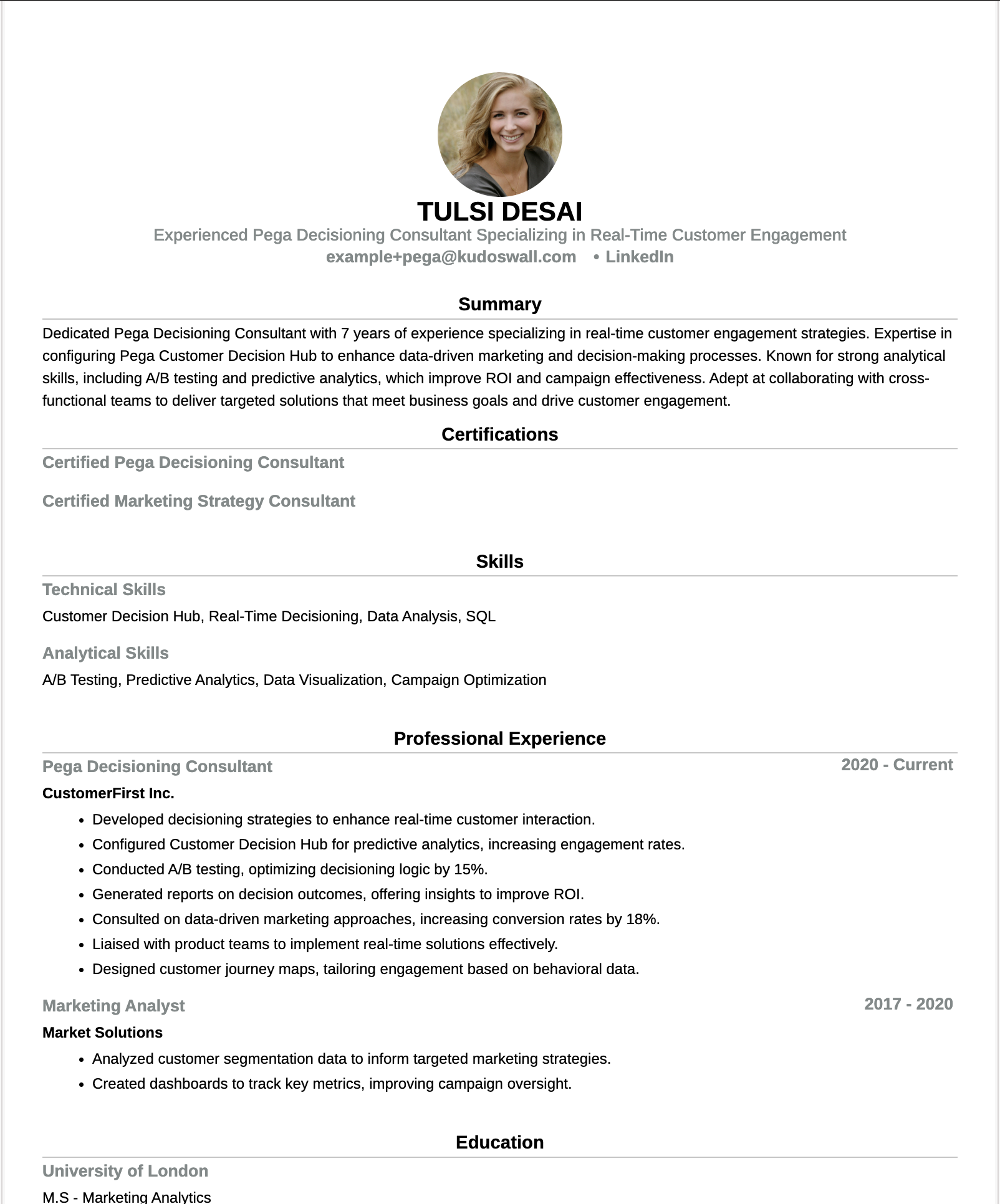 Pega Decisioning Consultant Resume Example