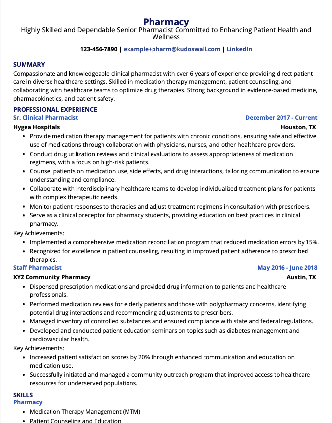 ATS-optimized Clinical Pharmacist resume format