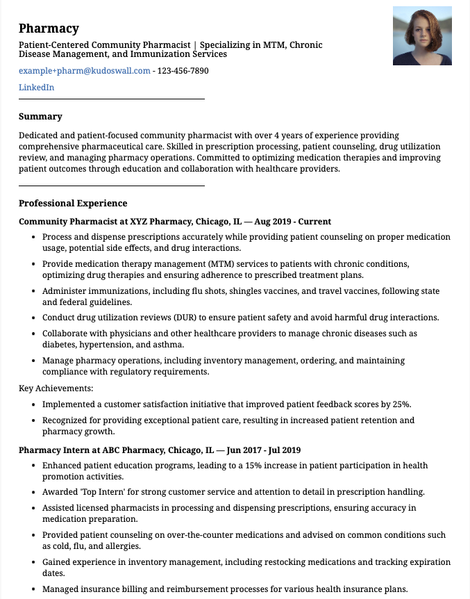 Community Pharmacist resume sample