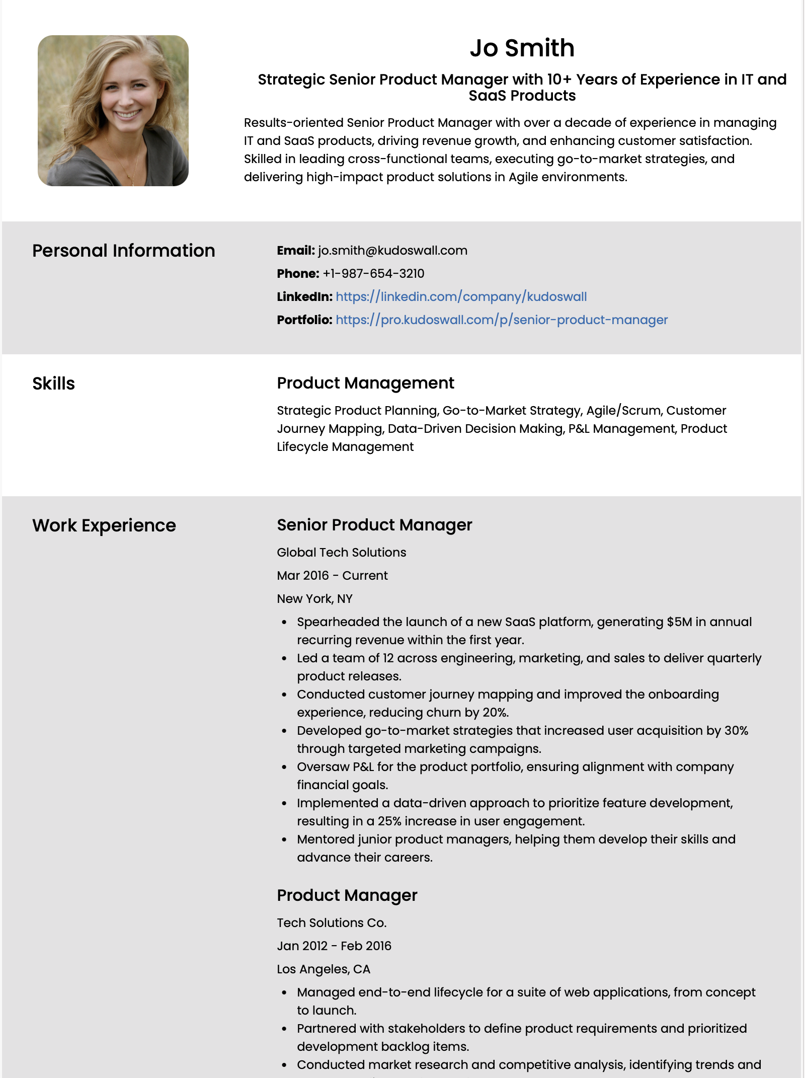 Senior Product Manager Resume Example