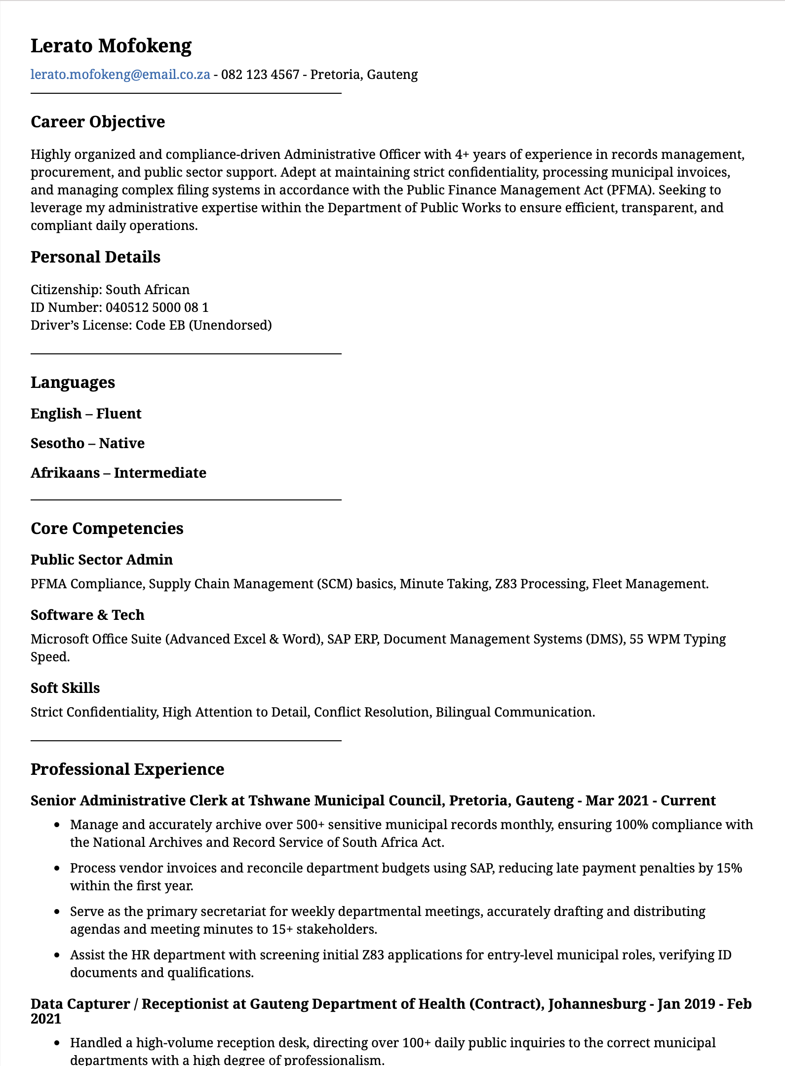 Z83 Government CV Template
