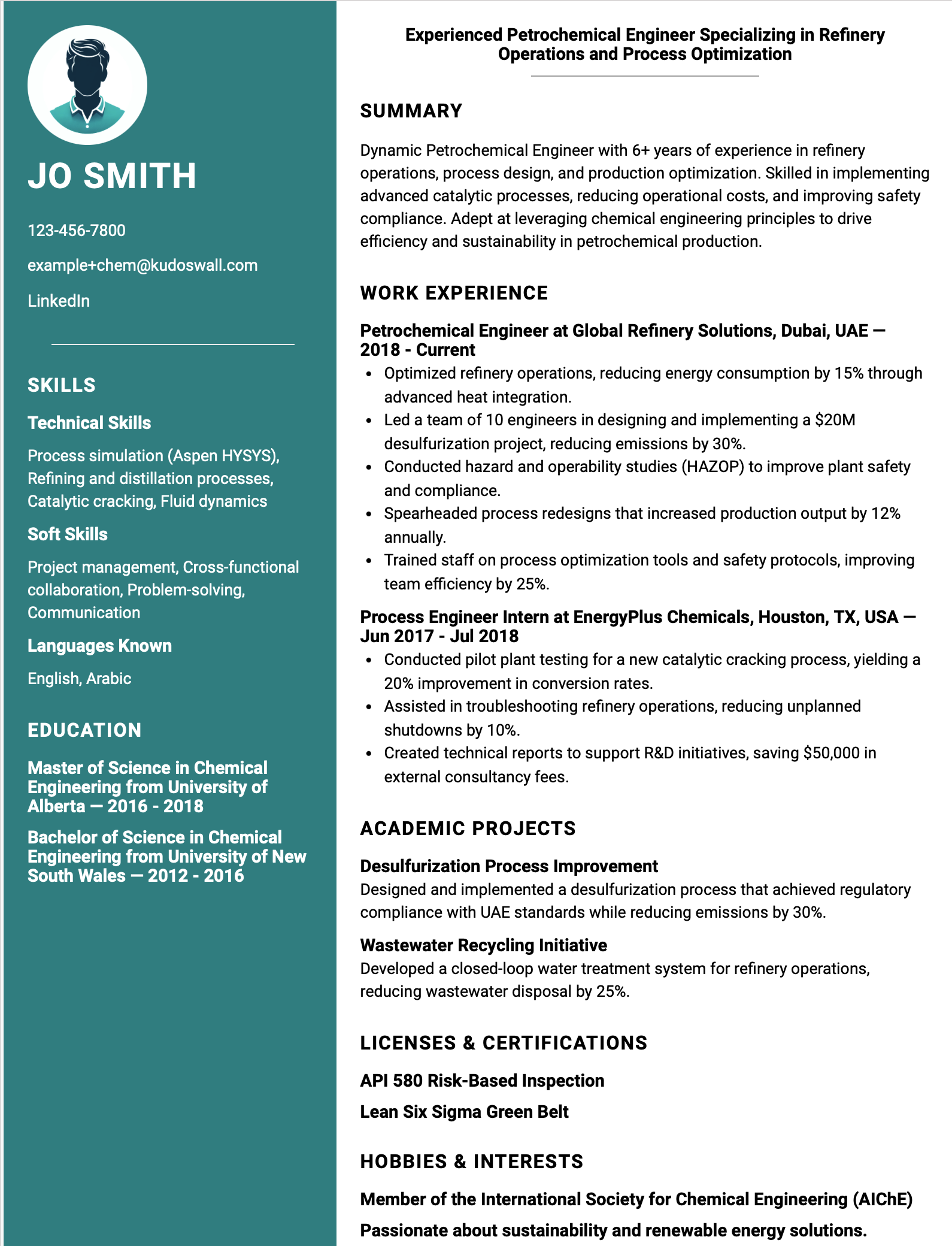 Petrochemical Engineer CV for Oil & Gas Jobs in Abu Dhabi