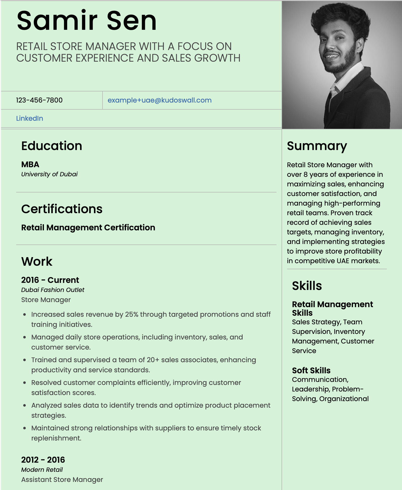Retail Store Manager CV for UAE Malls and Luxury Brands