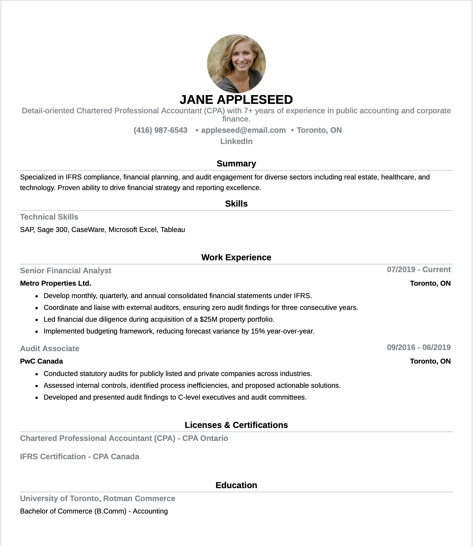 US finance ATS resume
